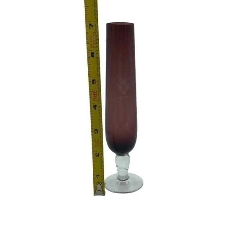 Etched Amethyst Purple Vintage Bud Vase